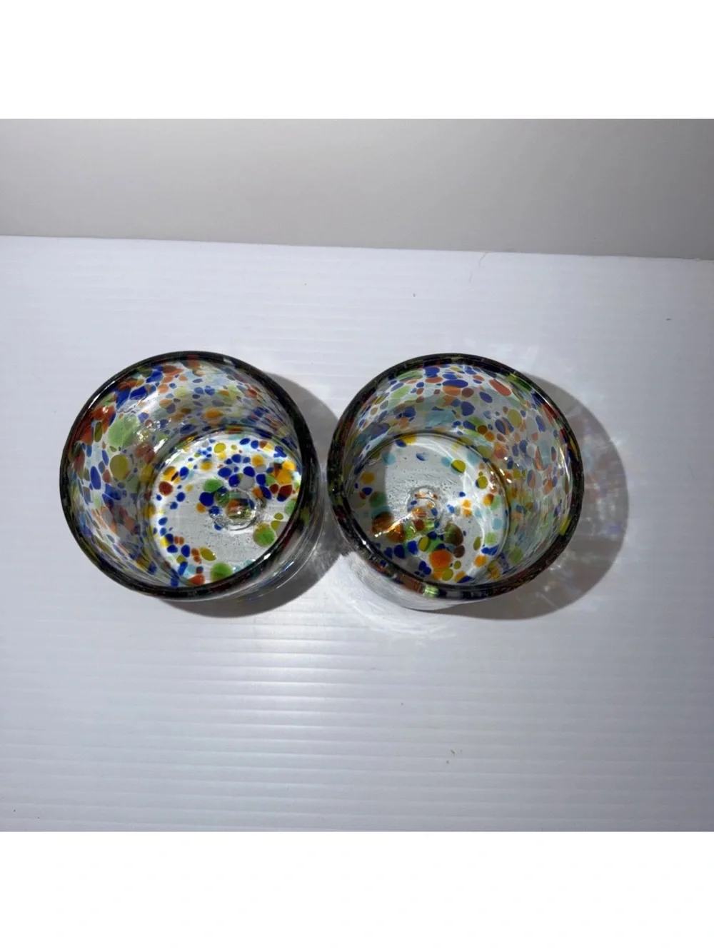 Confetti Low Ball Glasses Thick Hand Blown Glass Set Of Two Vintage